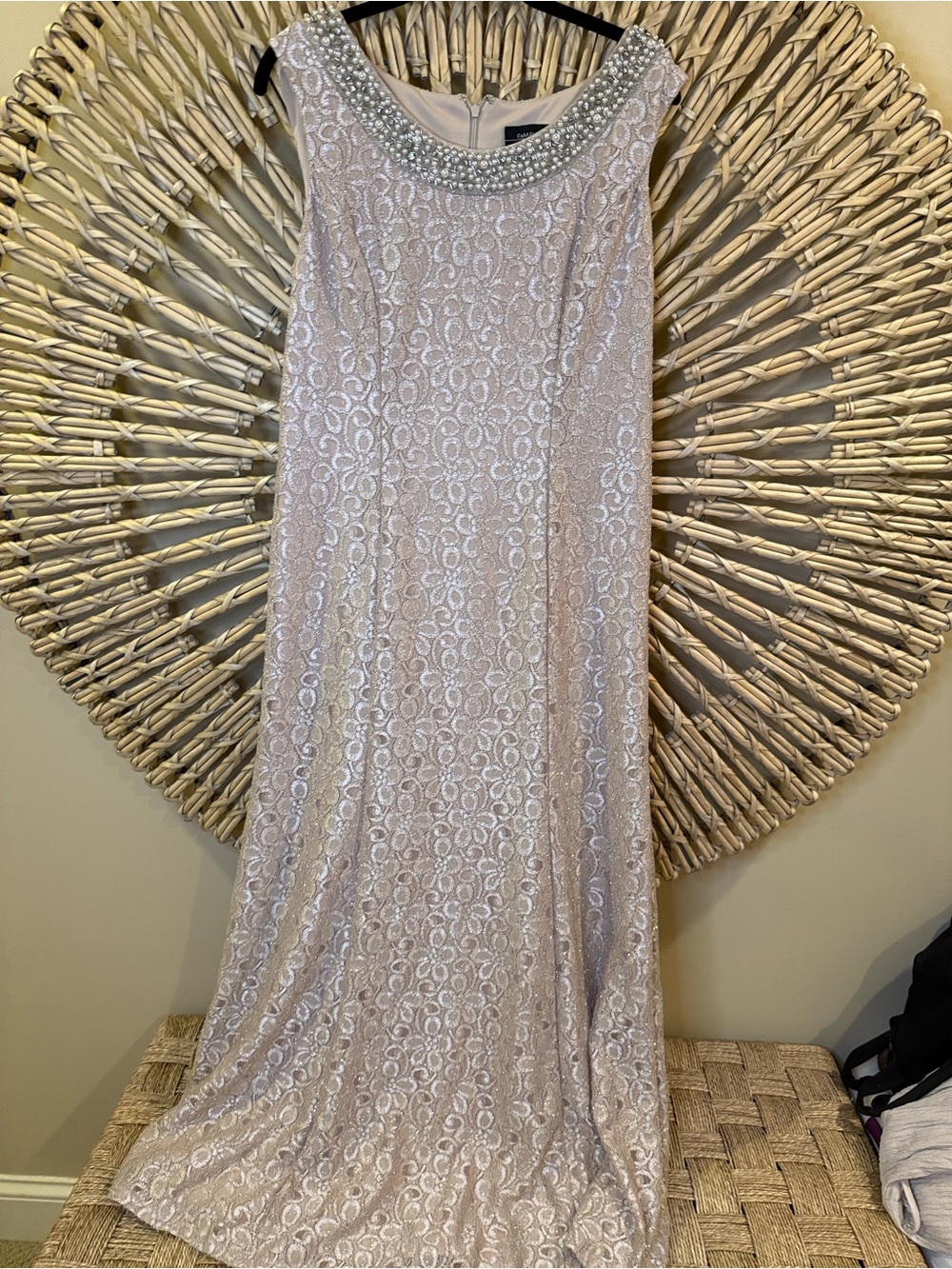 R&M Richards Beaded Neckline Lace-Effect Maxi Dress - Light Pink